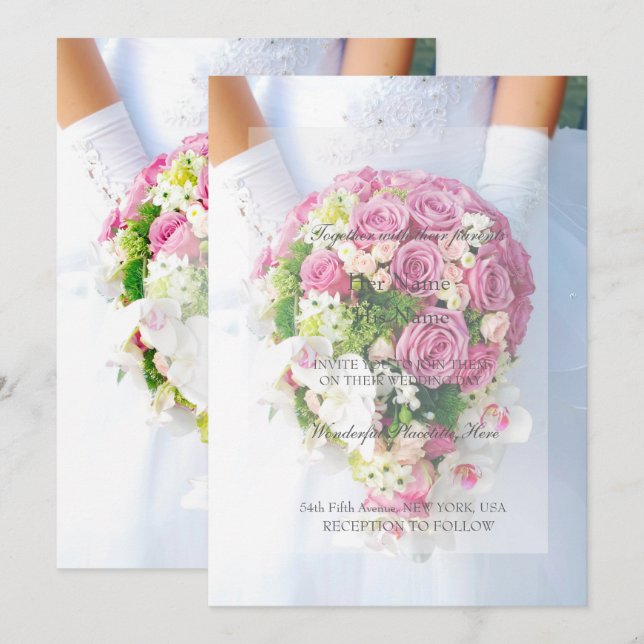 Convite para Casamento de Buquês de Flores Brancas (Frente/Verso)