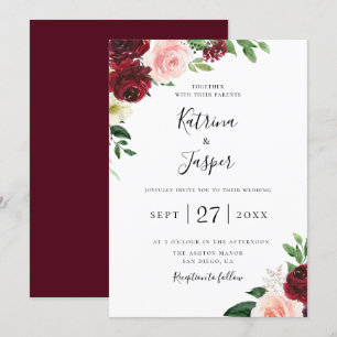 Convite Para Casamento De Burgundy Blush Botânico
