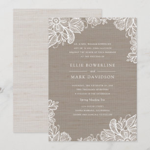Convite para Casamento de Burlap e Lace