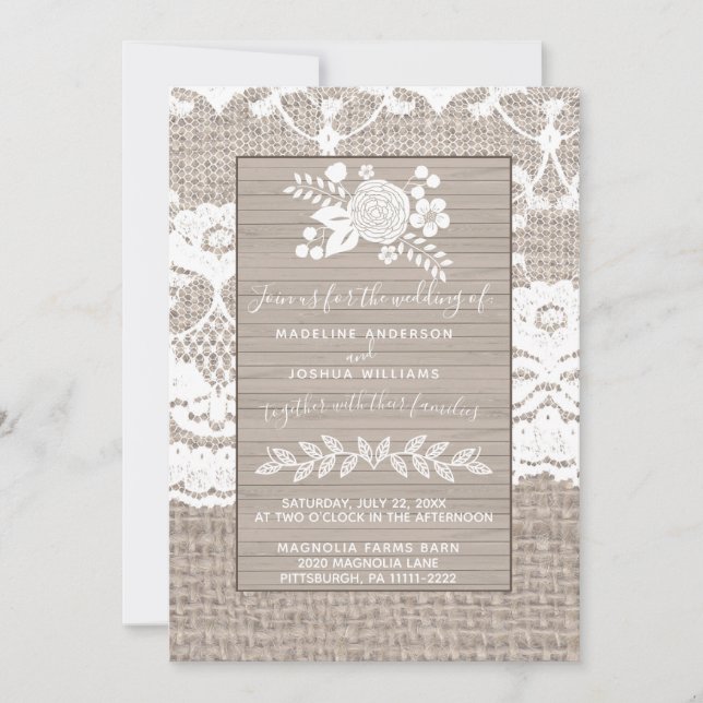 Convite Para Casamento De Burlap E Lace, Casamento (Frente)