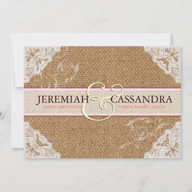 Convite para Casamento de Burlap & White Lace (Frente)