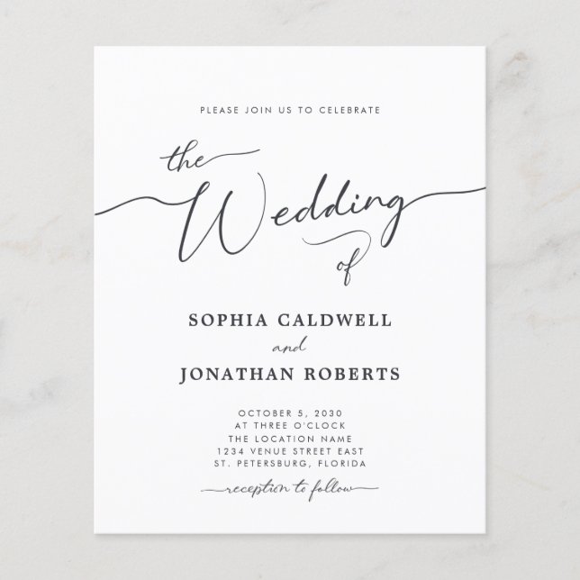 Convite para Casamento de Caligrafia no Orçamento  (Frente)