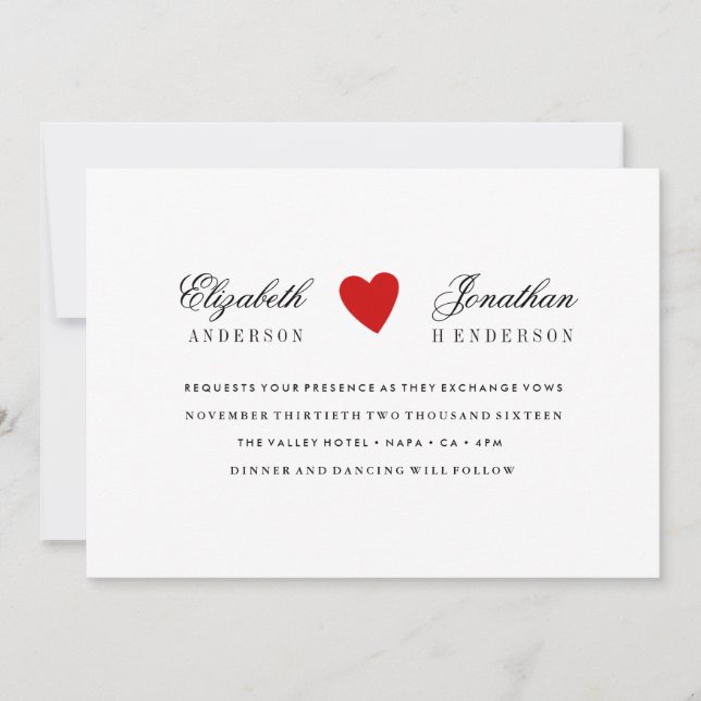 Convite para Casamento de Caligrafia Simples do Co (Frente)