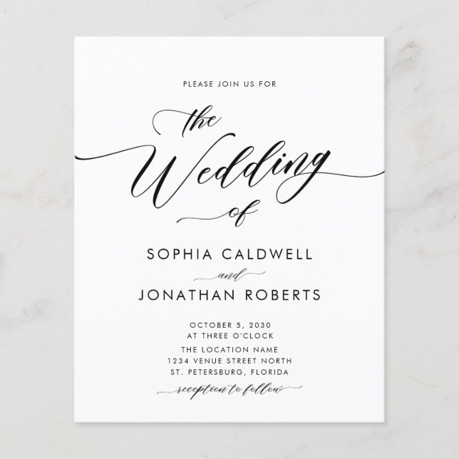 Convite para Casamento de Caligrafia Tudo em Um Ún (Frente)