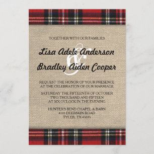 Convite para Casamento de Campo Rustic Xadrez Burl