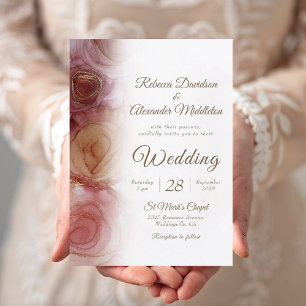 Convite para Casamento de Carmim Moderno Floral Es