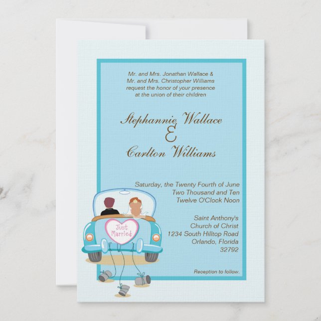 Convite para Casamento de Carro Clássico de Recem  (Frente)