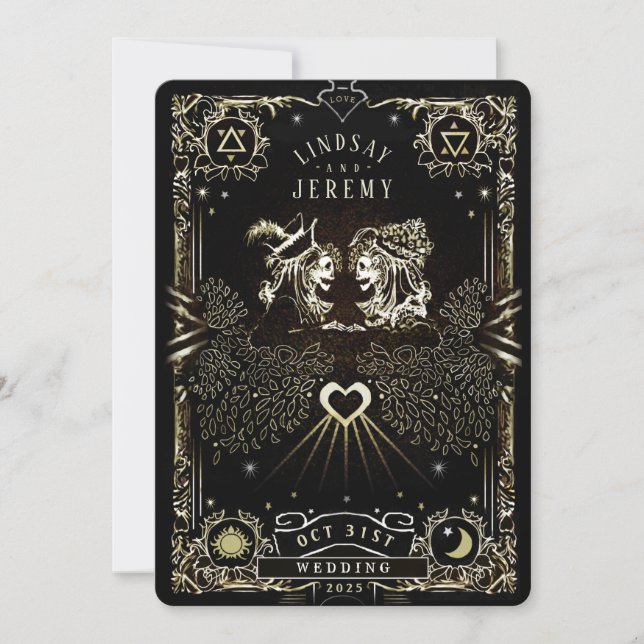 Convite para casamento de cartas de Halloween Taro (Frente)