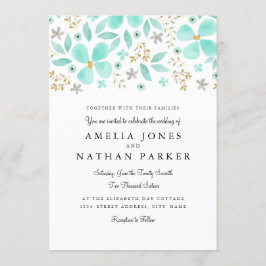 Convite para Casamento de Casa Floral Dourada Mint