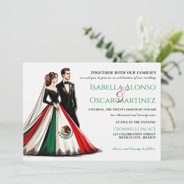 Convite para Casamento de Casais do México (Em pé/Frente)