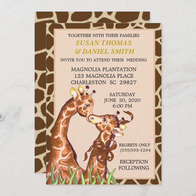 Convite para casamento de Casais Giraffe (Frente/Verso)