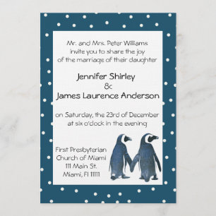 Convite para Casamento de Casais Pinguins