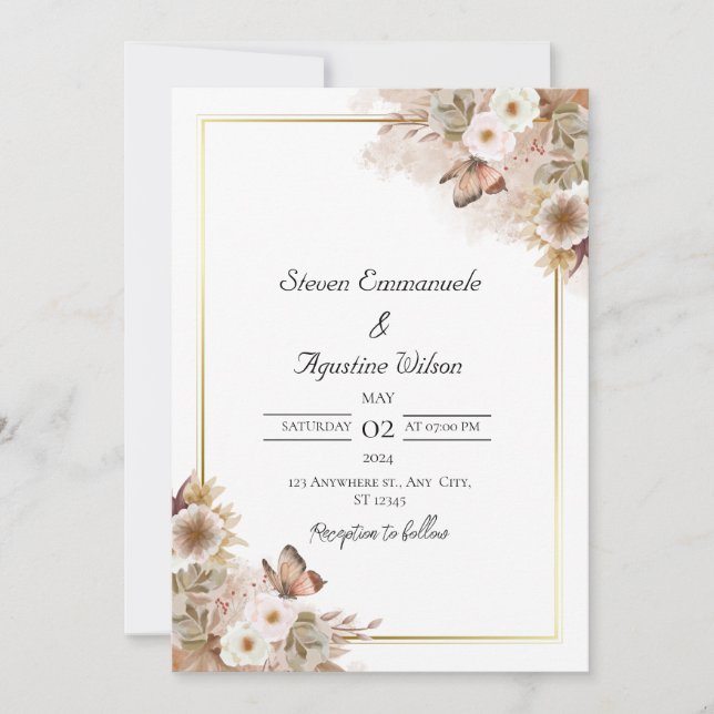 Convite para Casamento de Castor Floral Watercolor (Frente)