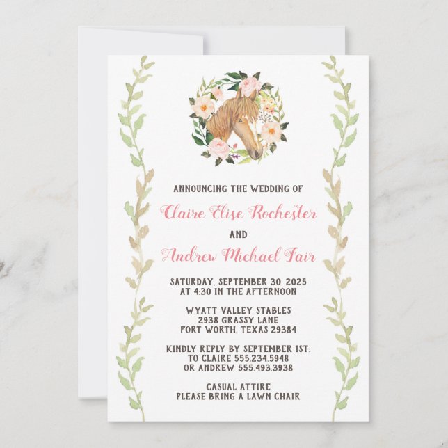 Convite Para Casamento De Cavalos - Aquarela (Frente)