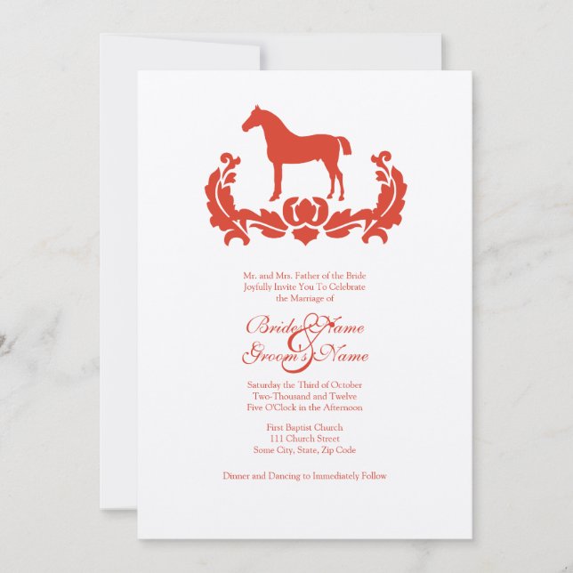 Convite para Casamento de Cavalos de Damas Vermelh (Frente)