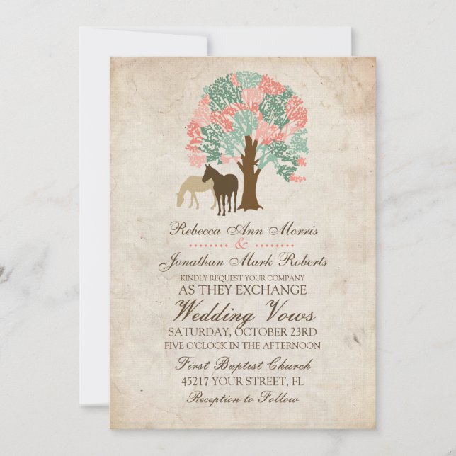 Convite para Casamento de Cavalos de Primavera de  (Frente)
