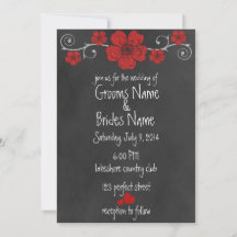 Convite para Casamento de Chalkboard em Rosas verm