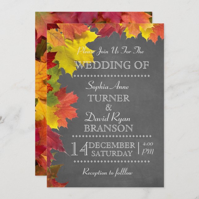 Convite para Casamento de Chalkboard Rustic Fall D (Frente/Verso)