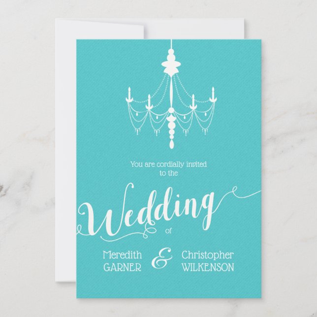 Convite para Casamento de Chandelier de Aqua Blue  (Frente)