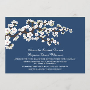 Convite para casamento de Cherry Blossoms (azul de
