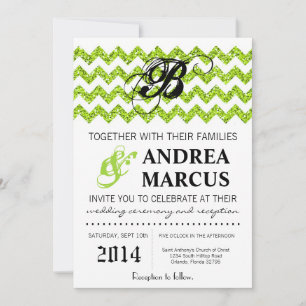 Convite para Casamento de Chevron com Glitter de L