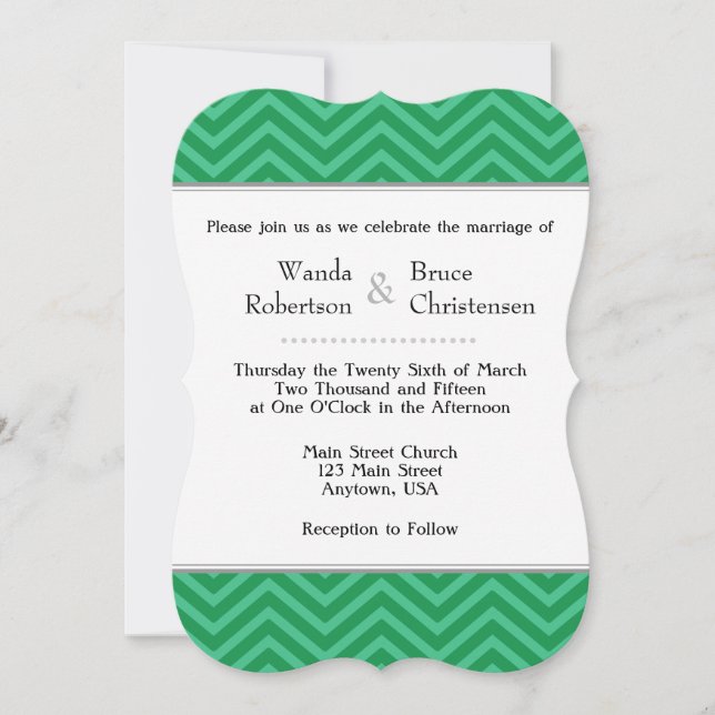Convite para Casamento de Chevron Verde (Frente)