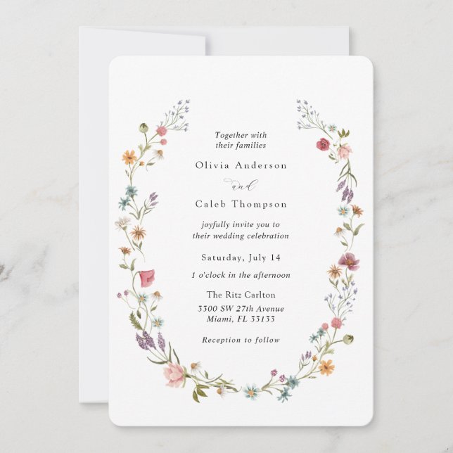 Convite para Casamento de Chic Elegant Wildflower (Frente)