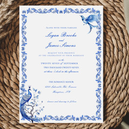Convite para Casamento de Chinoiserie Azul Elegant
