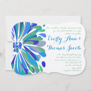 Convite para Casamento de Chrysanthemum Azul e Ver