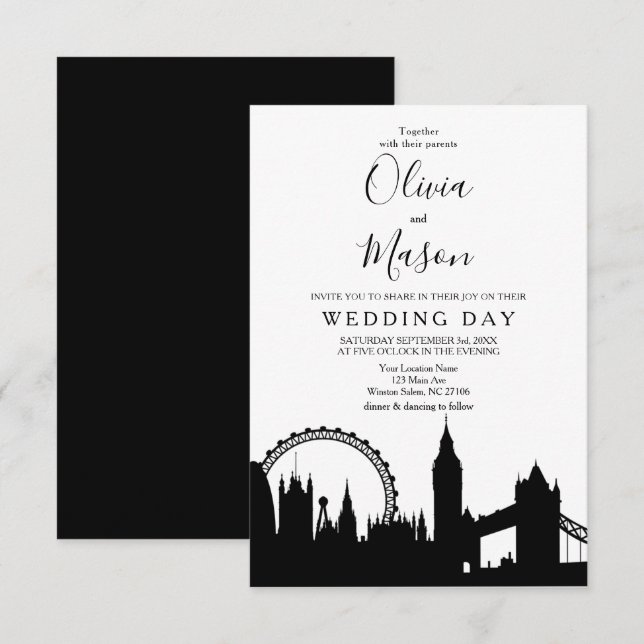 Convite para Casamento de Cidade Skyline em Londre (Frente/Verso)