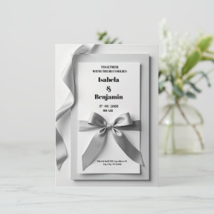 Convite para casamento de cinzas com satin ribbon