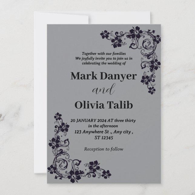 Convite para casamento de cinzas / design simples  (Frente)