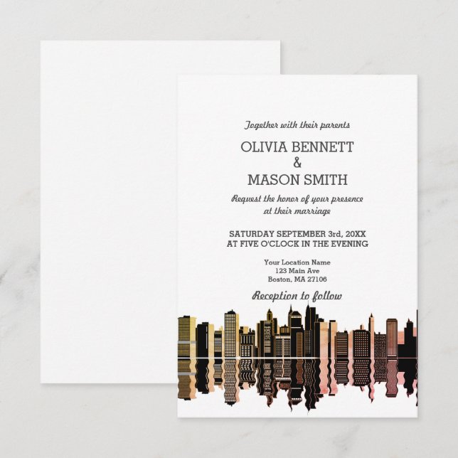 Convite para Casamento de Cityscape em Skyline Mãe (Frente/Verso)
