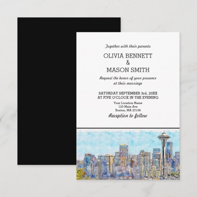 Convite para Casamento de Cityscape Skyline para S (Frente/Verso)