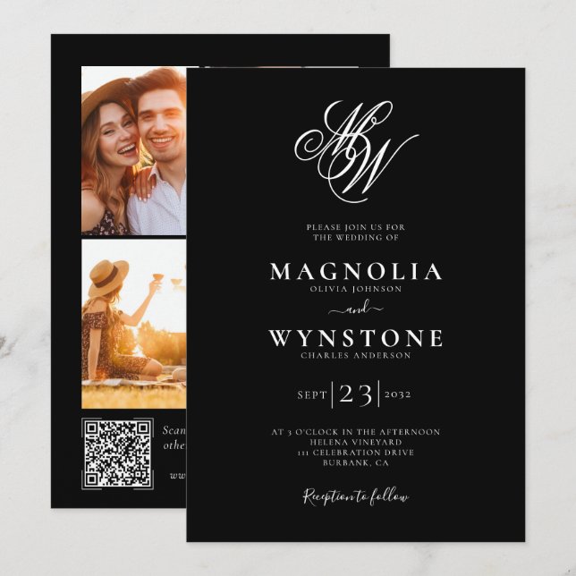 Convite para Casamento de Código QR do Monograma E (Frente/Verso)