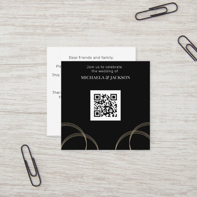 Convite para Casamento de Código QR Dourado Preto  (Frente/Verso In Situ)