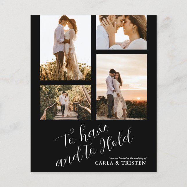 Convite para Casamento de Colagem de Foto Preta de (Frente)