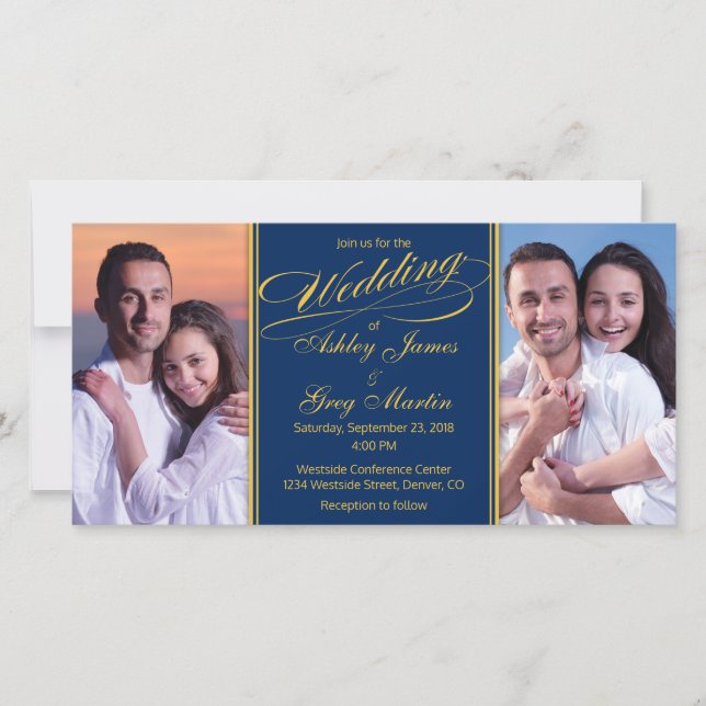 Convite para Casamento de Colagem de Fotos Dourada (Frente)