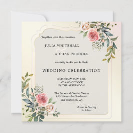 Convite para Casamento de Coloração d'Água, Rosas 