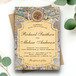Convite para Casamento de Compass Map do Vintage O