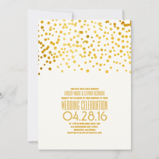 Convite para Casamento de Confetti Dourado Moderno (Frente)