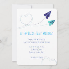 Convite para casamento de cor aquática de avião de