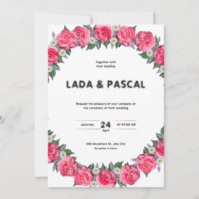 Convite para casamento de cor branca e vermelha (Frente)