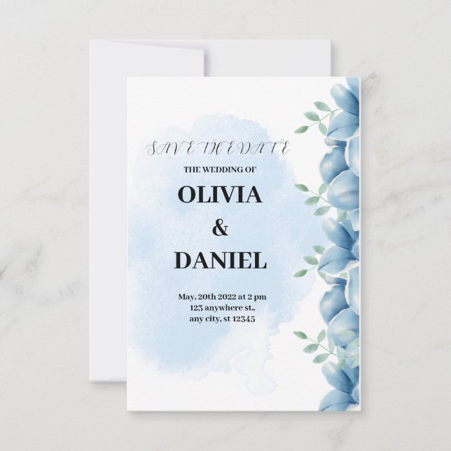 Convite para Casamento de Cor de Água Azul (Frente)