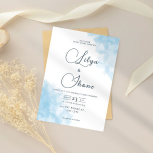 Convite para Casamento de Cor de Água Azul