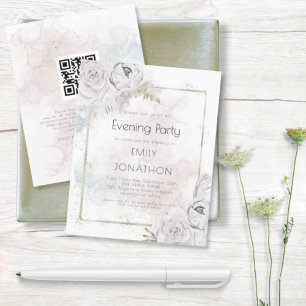 Convite para Casamento de Cor de Água Floral QR do