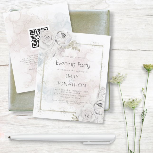Convite para Casamento de Cor de Água Floral QR do (Criador carregado)