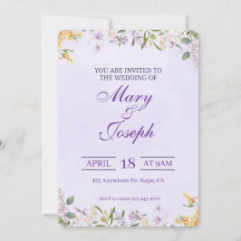 Convite para Casamento de Cor de Água Púrpura Eleg
