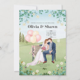 Convite para Casamento de Cor de Água Rosa e Verde