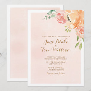 Convite para casamento de cor de pêssego Elegante